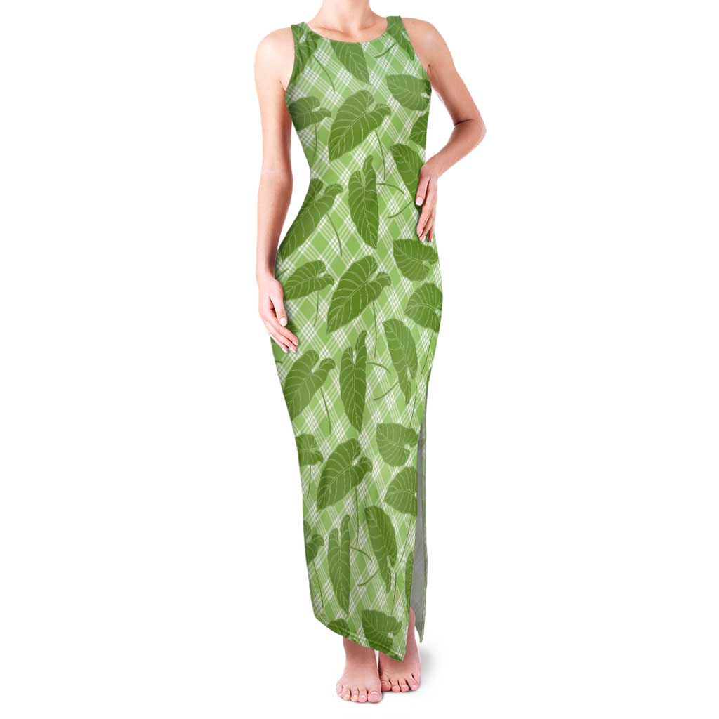Green Hawaii Kalo Palaka Motifs Tank Maxi Dress Hawaiian Taro Leaves Elegant Vibes - Polynesian Pride