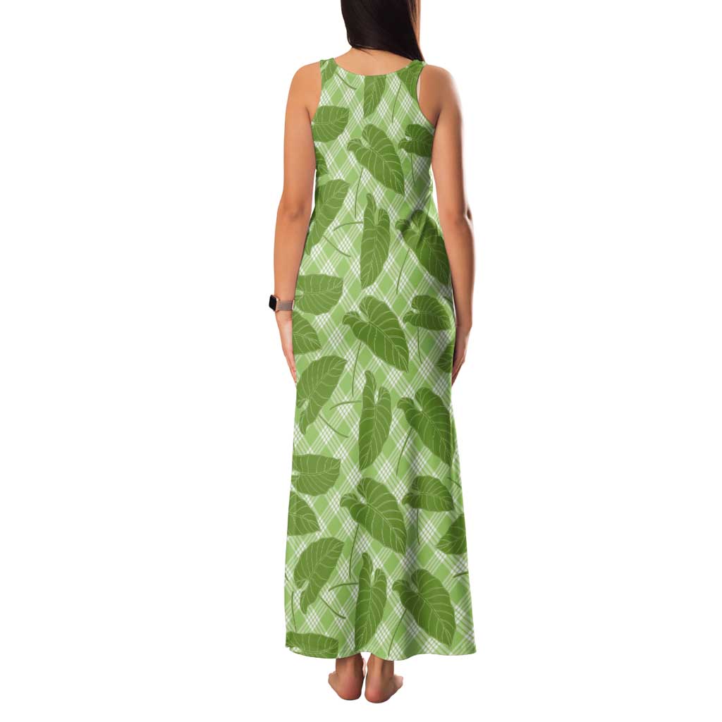 Green Hawaii Kalo Palaka Motifs Tank Maxi Dress Hawaiian Taro Leaves Elegant Vibes - Polynesian Pride