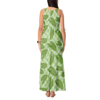 Green Hawaii Kalo Palaka Motifs Tank Maxi Dress Hawaiian Taro Leaves Elegant Vibes - Polynesian Pride