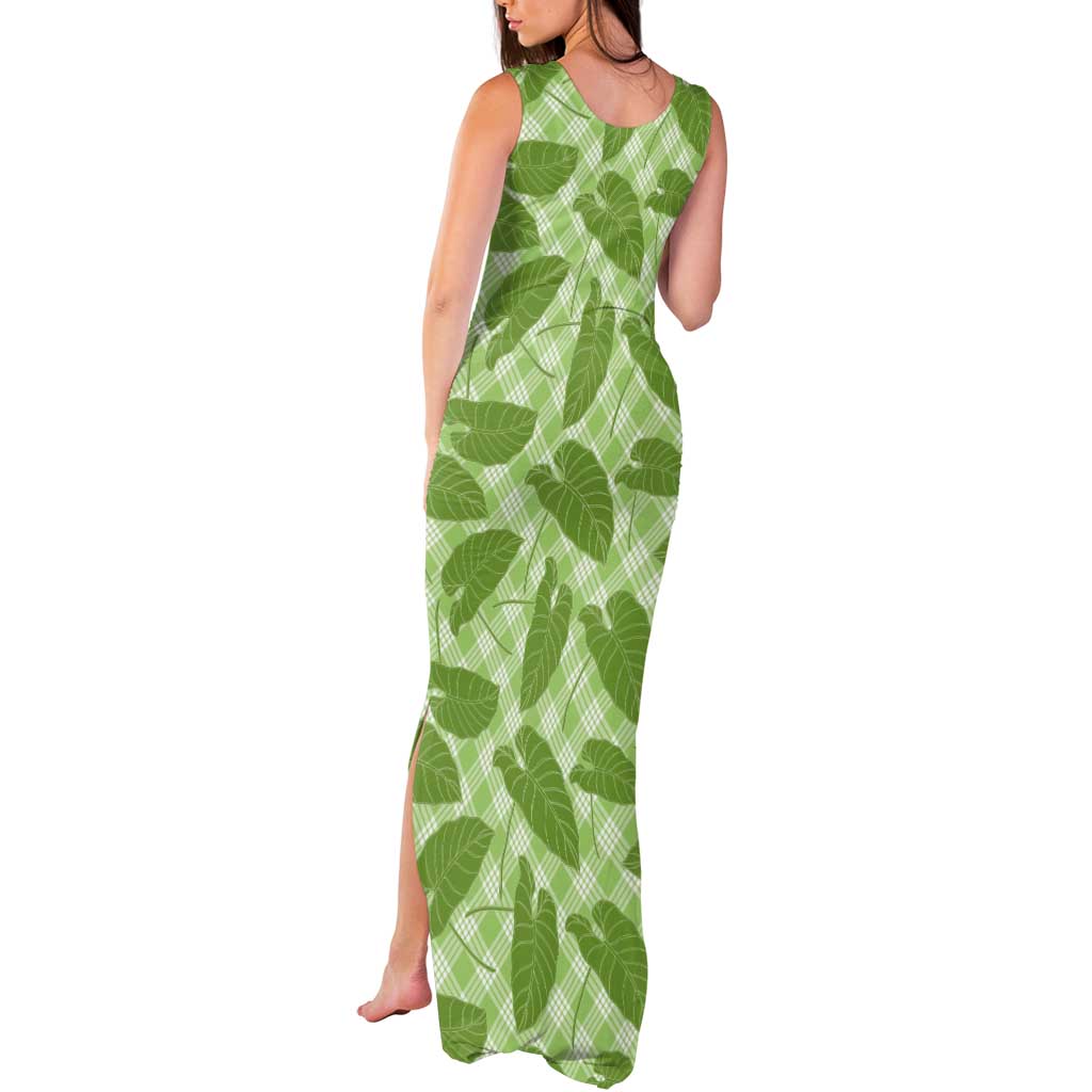 Green Hawaii Kalo Palaka Motifs Tank Maxi Dress Hawaiian Taro Leaves Elegant Vibes - Polynesian Pride