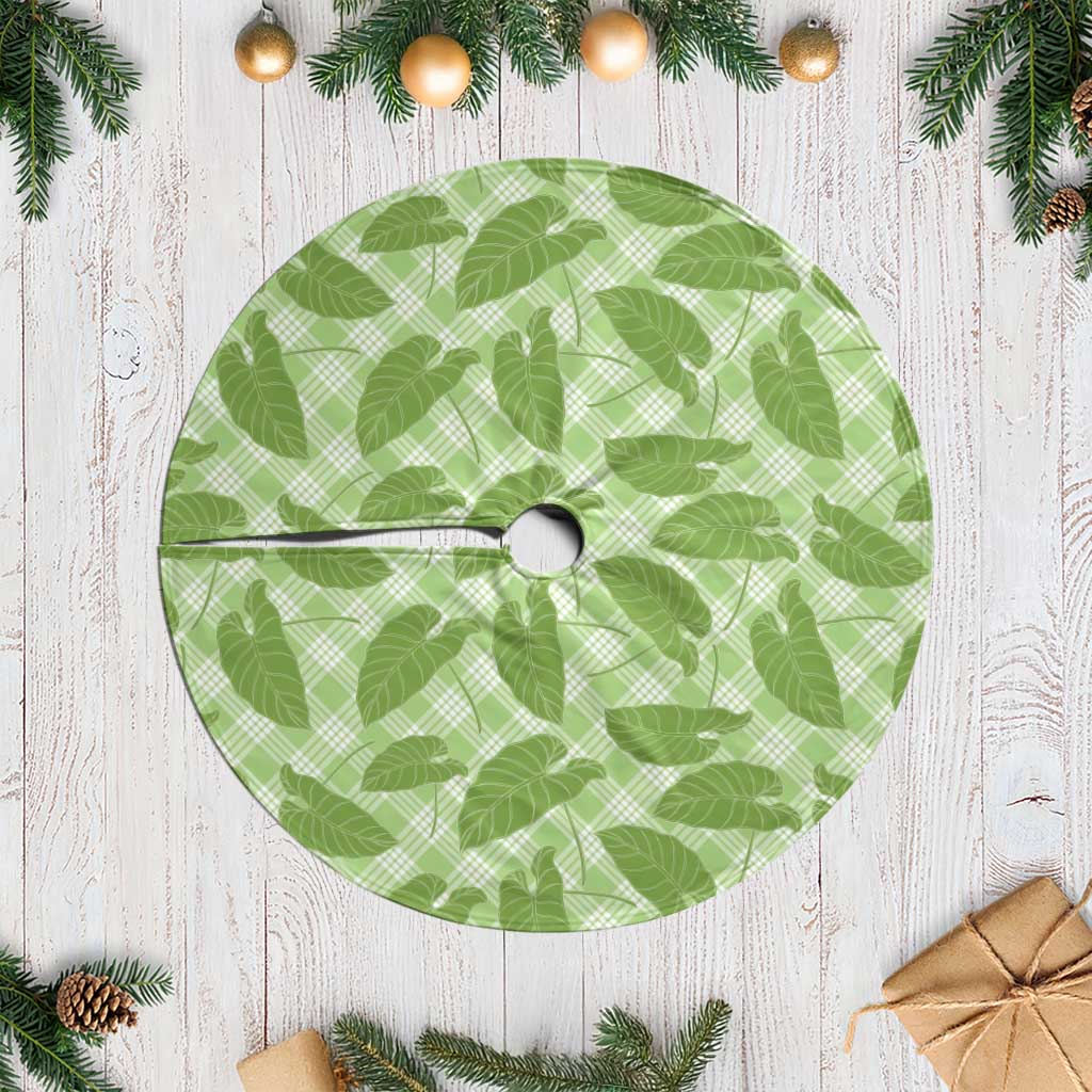 Green Hawaii Kalo Palaka Motifs Tree Skirt Hawaiian Taro Leaves Elegant Vibes - Polynesian Pride