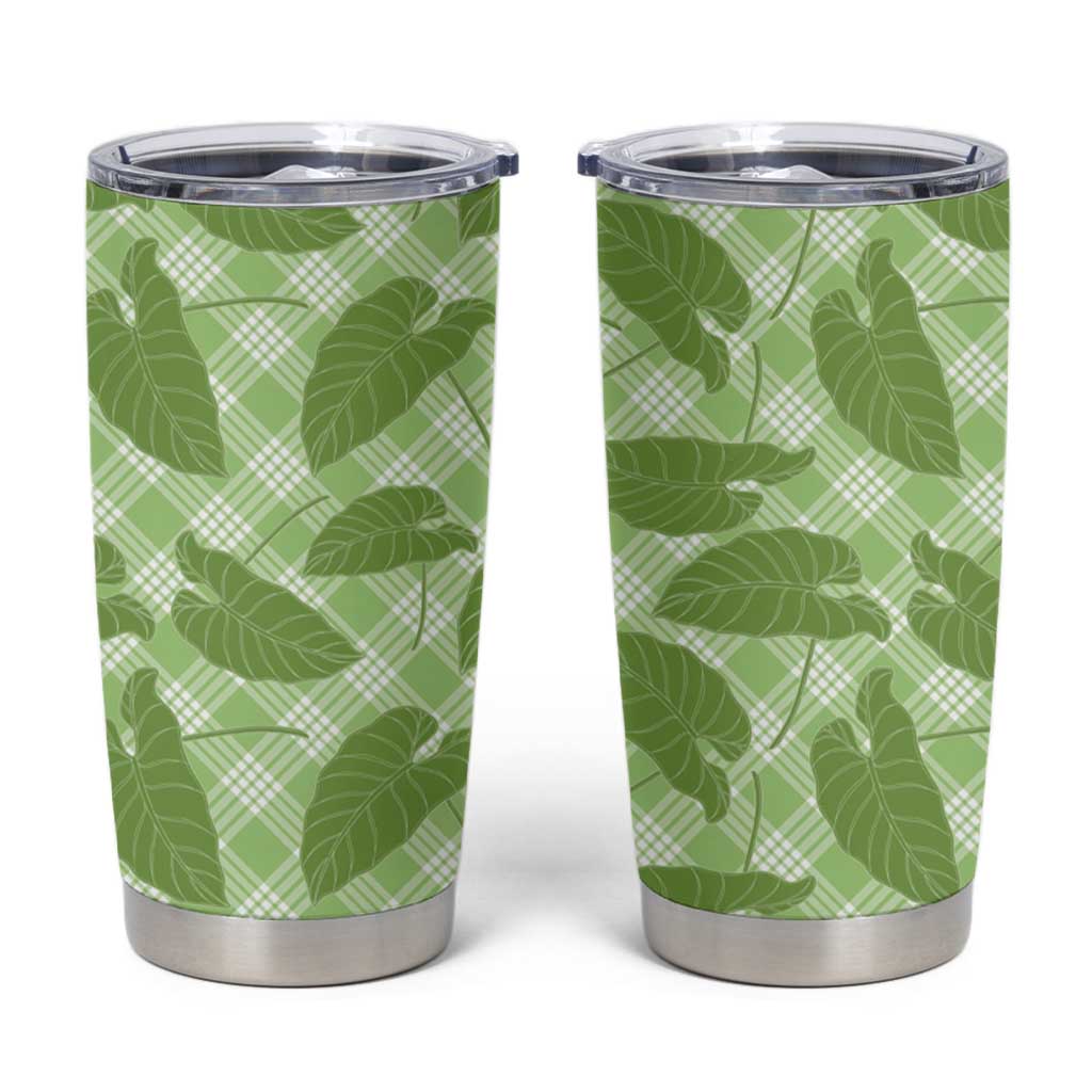 Green Hawaii Kalo Palaka Motifs Tumbler Cup Hawaiian Taro Leaves Elegant Vibes - Polynesian Pride