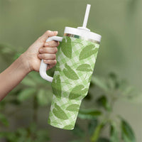 Green Hawaii Kalo Palaka Motifs Tumbler With Handle Hawaiian Taro Leaves Elegant Vibes - Polynesian Pride