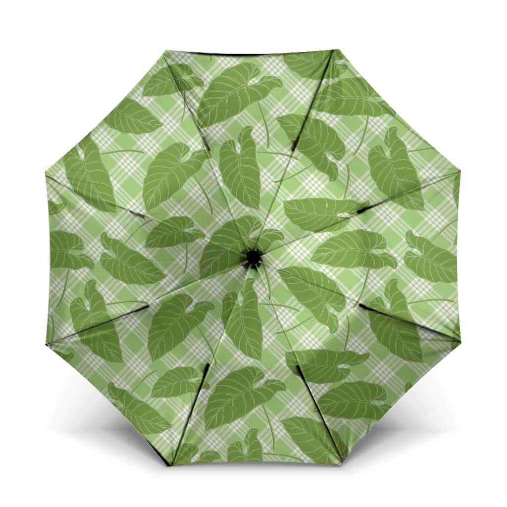 Green Hawaii Kalo Palaka Motifs Umbrella Hawaiian Taro Leaves Elegant Vibes - Polynesian Pride