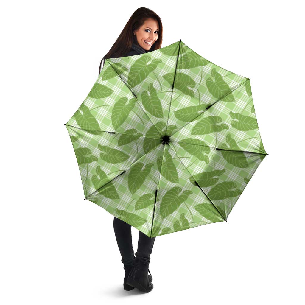 Green Hawaii Kalo Palaka Motifs Umbrella Hawaiian Taro Leaves Elegant Vibes - Polynesian Pride
