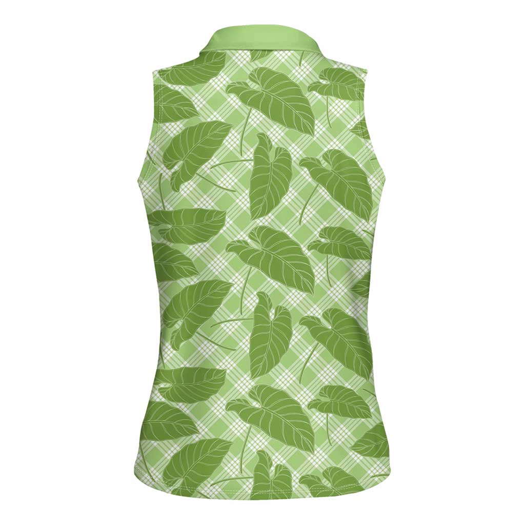 Green Hawaii Kalo Palaka Motifs Women Sleeveless Polo Shirt Hawaiian Taro Leaves Elegant Vibes - Polynesian Pride