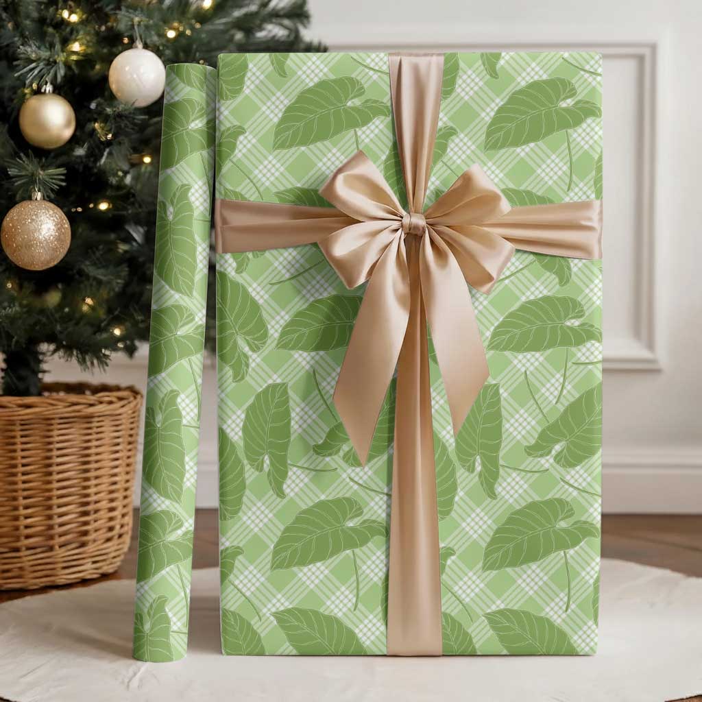 Green Hawaii Kalo Palaka Motifs Wrapping Paper Hawaiian Taro Leaves Elegant Vibes - Polynesian Pride