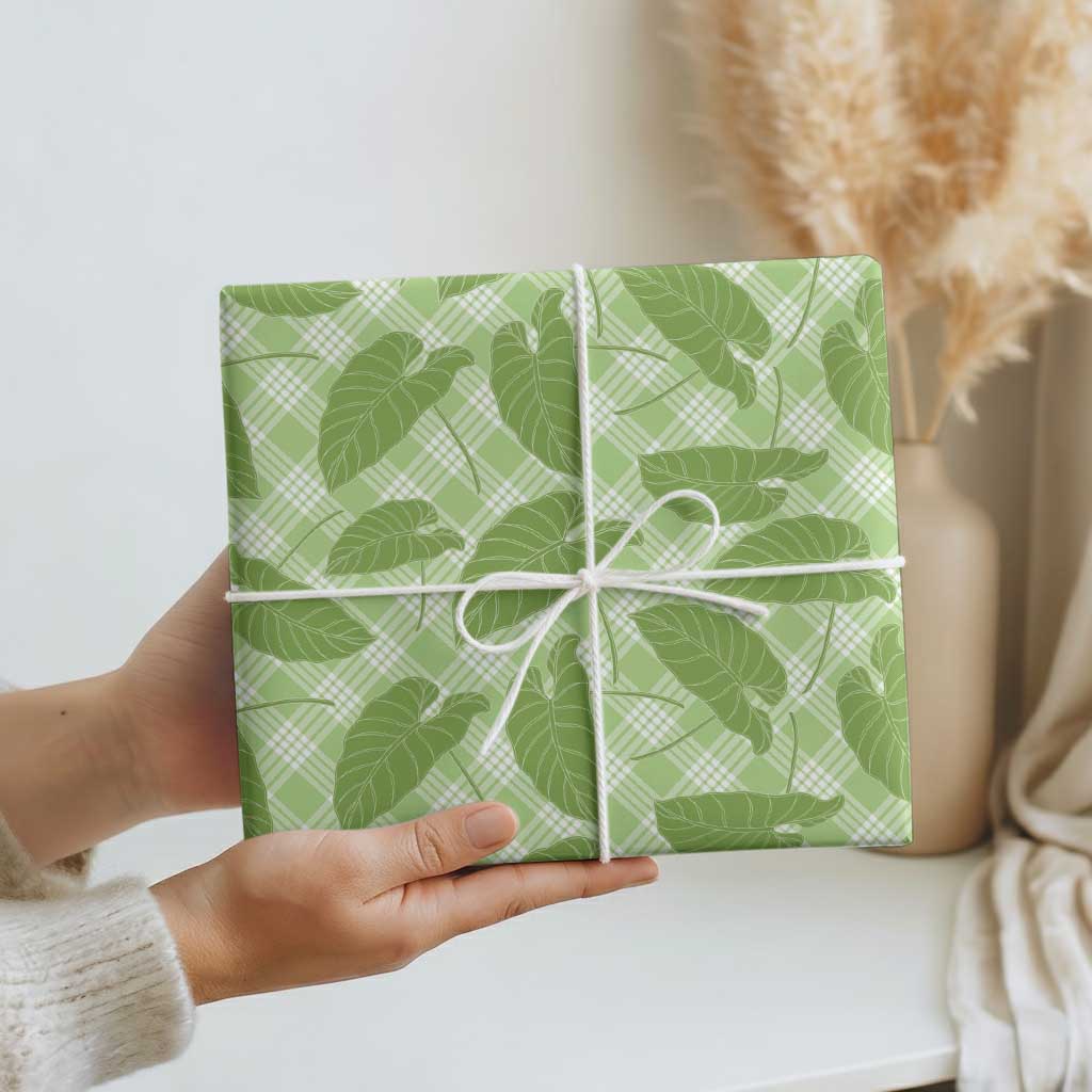 Green Hawaii Kalo Palaka Motifs Wrapping Paper Hawaiian Taro Leaves Elegant Vibes - Polynesian Pride