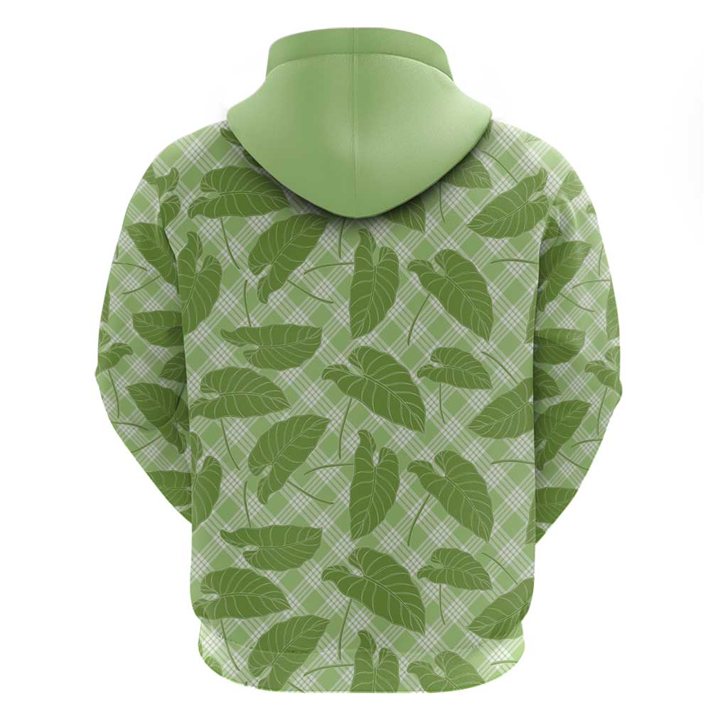 Green Hawaii Kalo Palaka Motifs Zip Hoodie Hawaiian Taro Leaves Elegant Vibes - Polynesian Pride