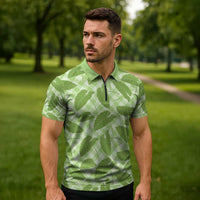 Green Hawaii Kalo Palaka Motifs Zipper Polo Shirt Hawaiian Taro Leaves Elegant Vibes - Polynesian Pride