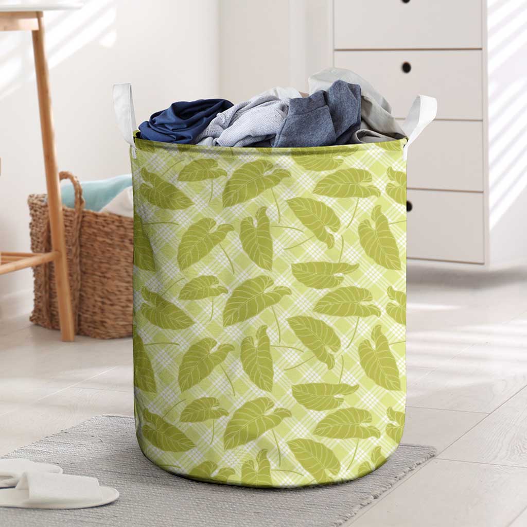 Lime Green Hawaii Kalo Palaka Motifs Laundry Basket Hawaiian Taro Leaves Elegant Vibes - Polynesian Pride