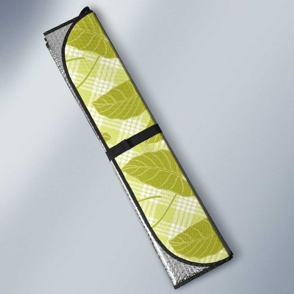 Lime Green Hawaii Kalo Palaka Motifs Auto Sun Shade Hawaiian Taro Leaves Elegant Vibes - Polynesian Pride