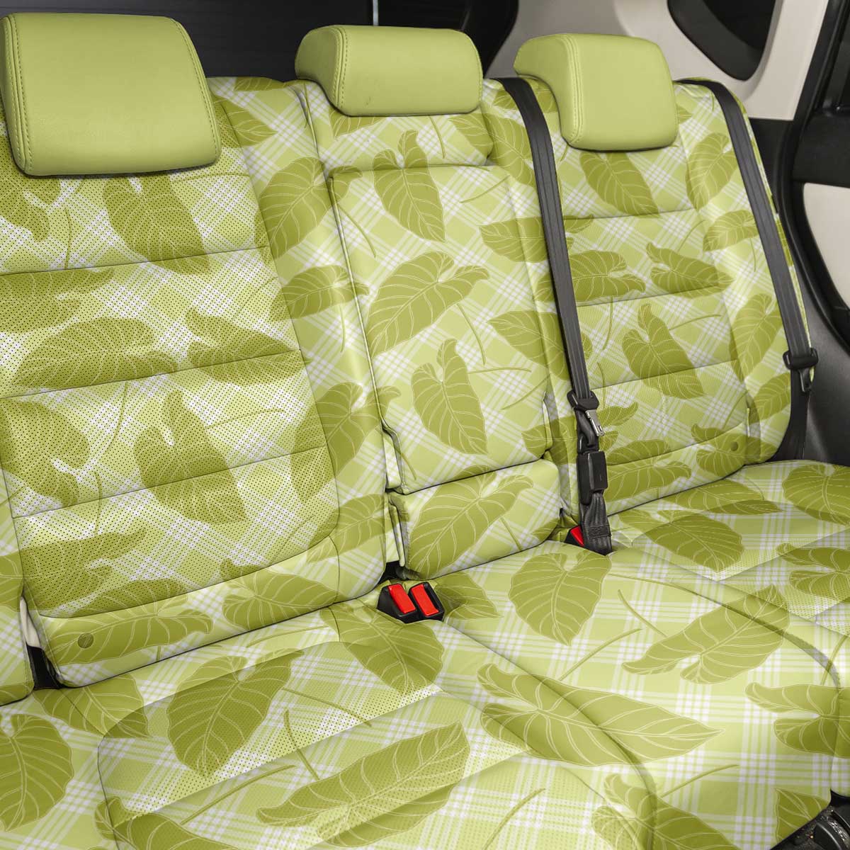 Lime Green Hawaii Kalo Palaka Motifs Back Car Seat Cover Hawaiian Taro Leaves Elegant Vibes - Polynesian Pride
