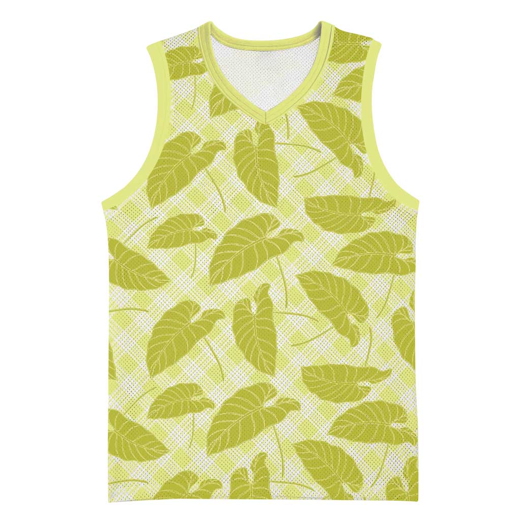 Lime Green Hawaii Kalo Palaka Motifs Basketball Jersey Hawaiian Taro Leaves Elegant Vibes - Polynesian Pride