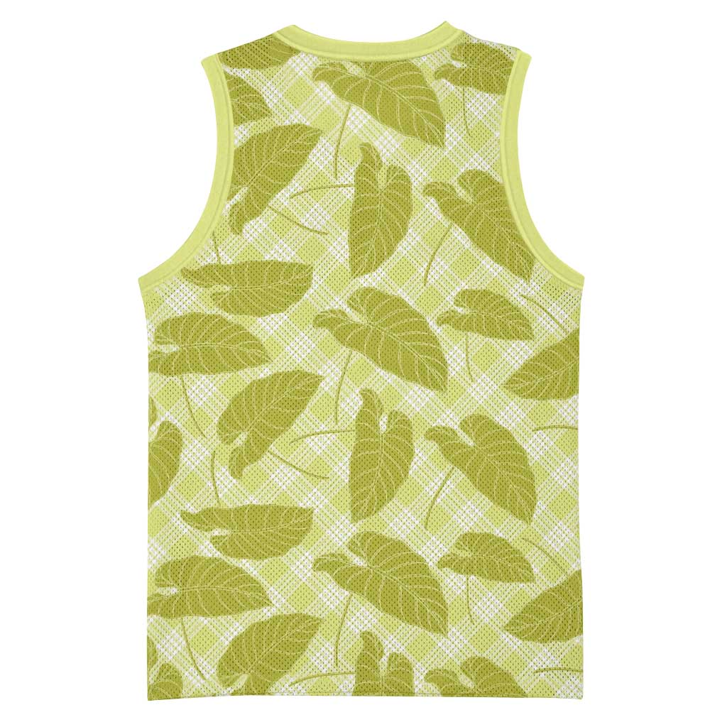 Lime Green Hawaii Kalo Palaka Motifs Basketball Jersey Hawaiian Taro Leaves Elegant Vibes - Polynesian Pride