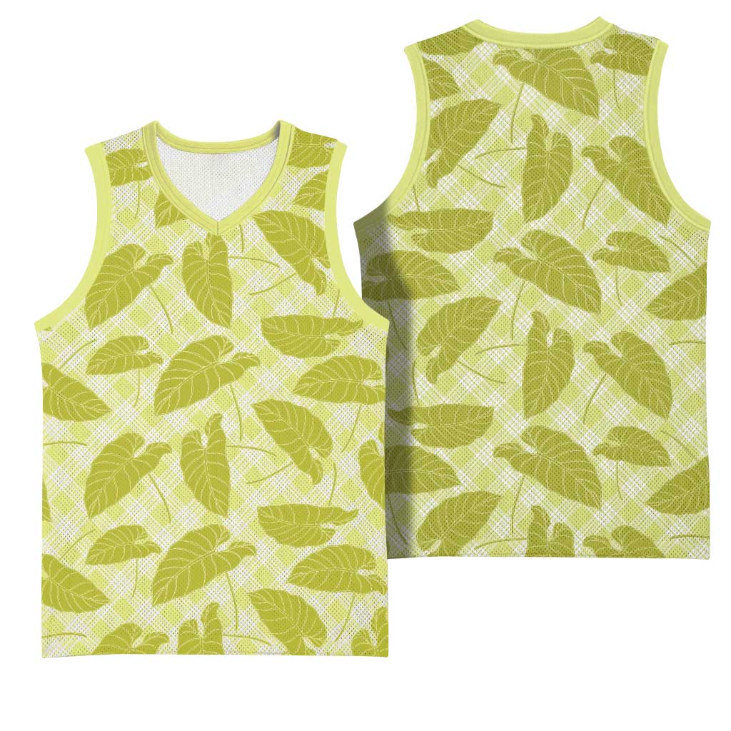 Lime Green Hawaii Kalo Palaka Motifs Basketball Jersey Hawaiian Taro Leaves Elegant Vibes - Polynesian Pride