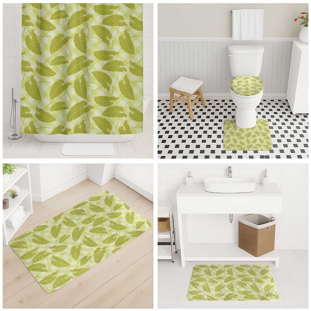 Lime Green Hawaii Kalo Palaka Motifs Bathroom Set Hawaiian Taro Leaves Elegant Vibes - Polynesian Pride