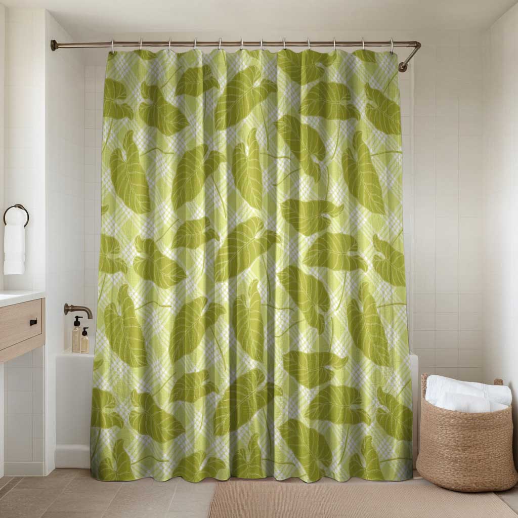 Lime Green Hawaii Kalo Palaka Motifs Bathroom Set Hawaiian Taro Leaves Elegant Vibes - Polynesian Pride