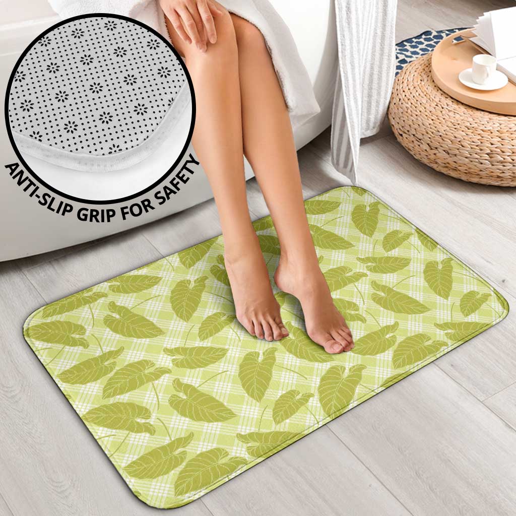 Lime Green Hawaii Kalo Palaka Motifs Bathroom Set Hawaiian Taro Leaves Elegant Vibes - Polynesian Pride