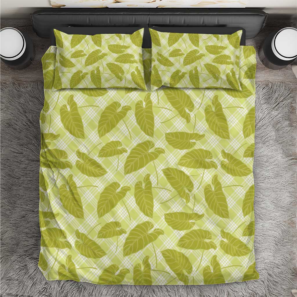 Lime Green Hawaii Kalo Palaka Motifs Bedding Set Hawaiian Taro Leaves Elegant Vibes - Polynesian Pride