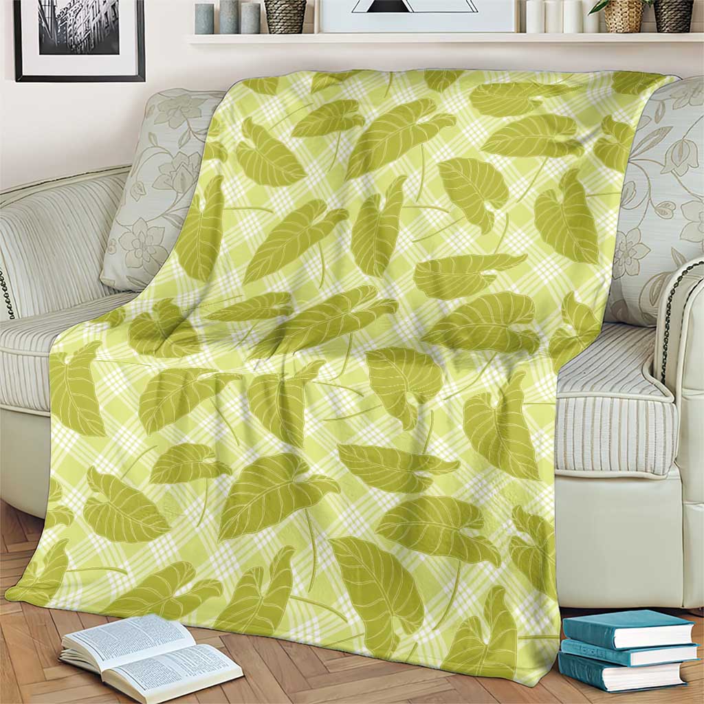 Lime Green Hawaii Kalo Palaka Motifs Blanket Hawaiian Taro Leaves Elegant Vibes - Polynesian Pride