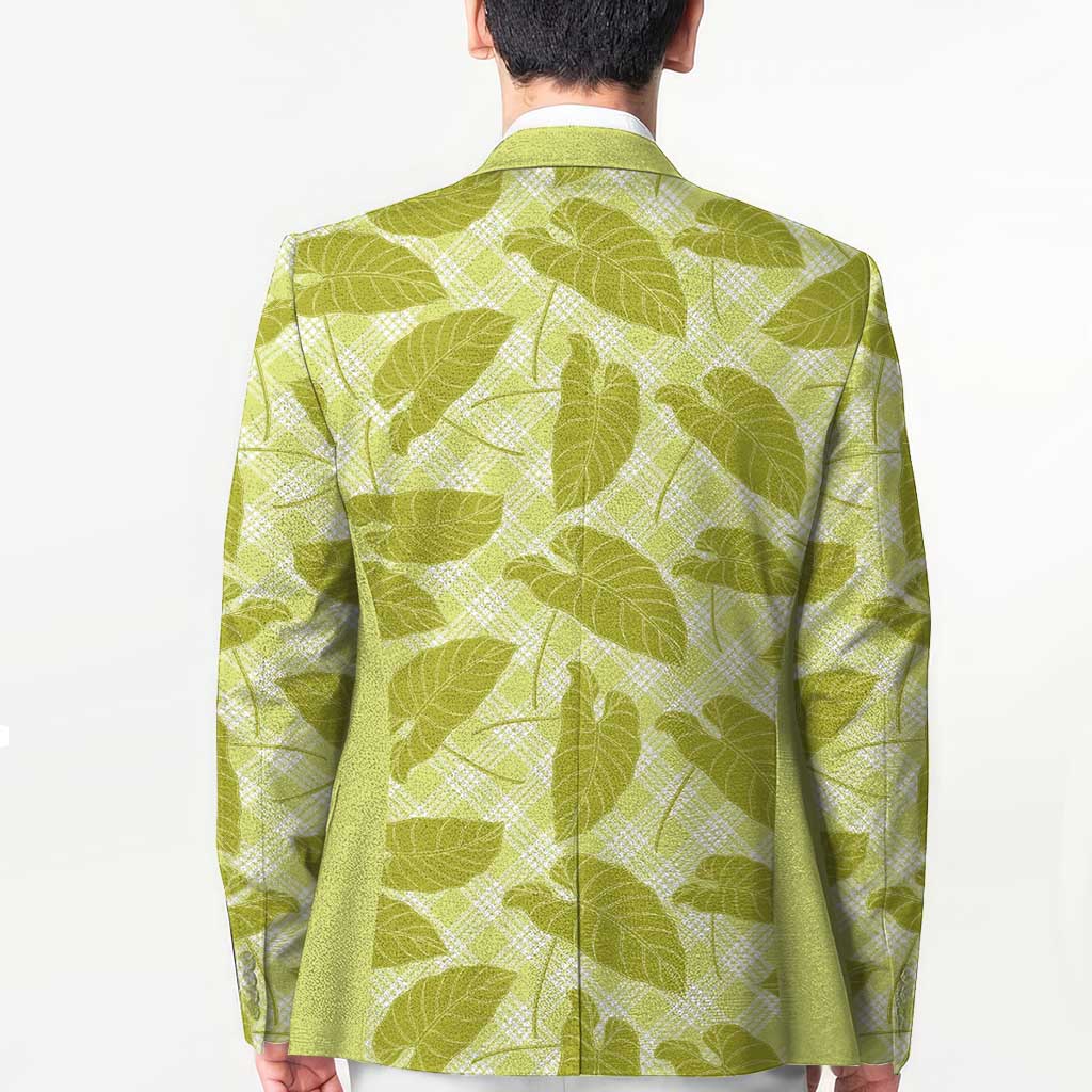 Lime Green Hawaii Kalo Palaka Motifs Blazer Hawaiian Taro Leaves Elegant Vibes - Polynesian Pride