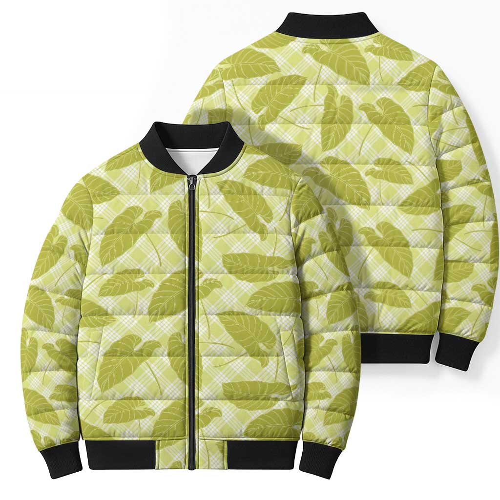 Lime Green Hawaii Kalo Palaka Motifs Bomber Puffer Jacket Hawaiian Taro Leaves Elegant Vibes - Polynesian Pride
