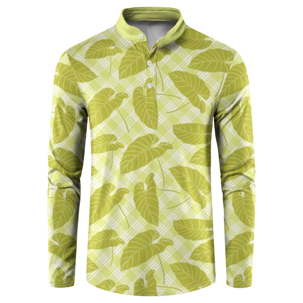 Lime Green Hawaii Kalo Palaka Motifs Button Sweatshirt Hawaiian Taro Leaves Elegant Vibes - Polynesian Pride