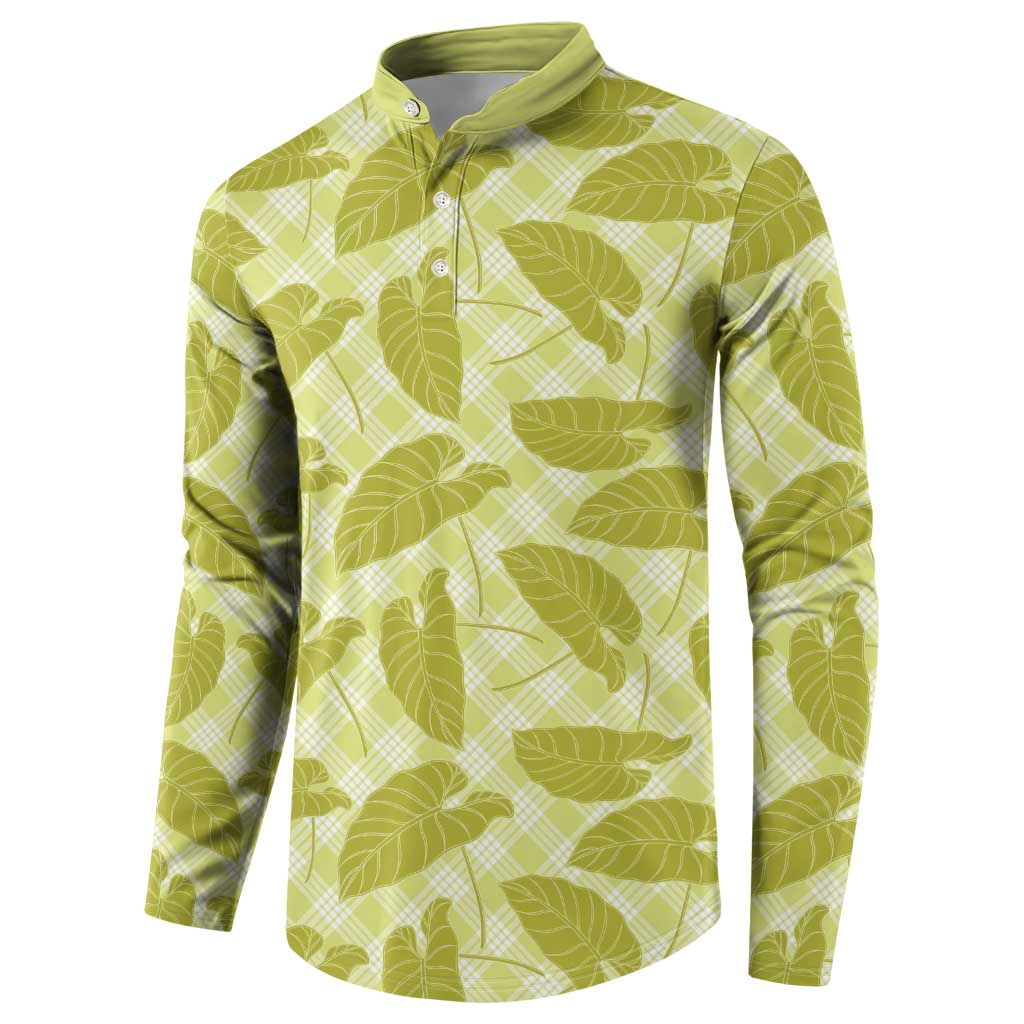 Lime Green Hawaii Kalo Palaka Motifs Button Sweatshirt Hawaiian Taro Leaves Elegant Vibes - Polynesian Pride
