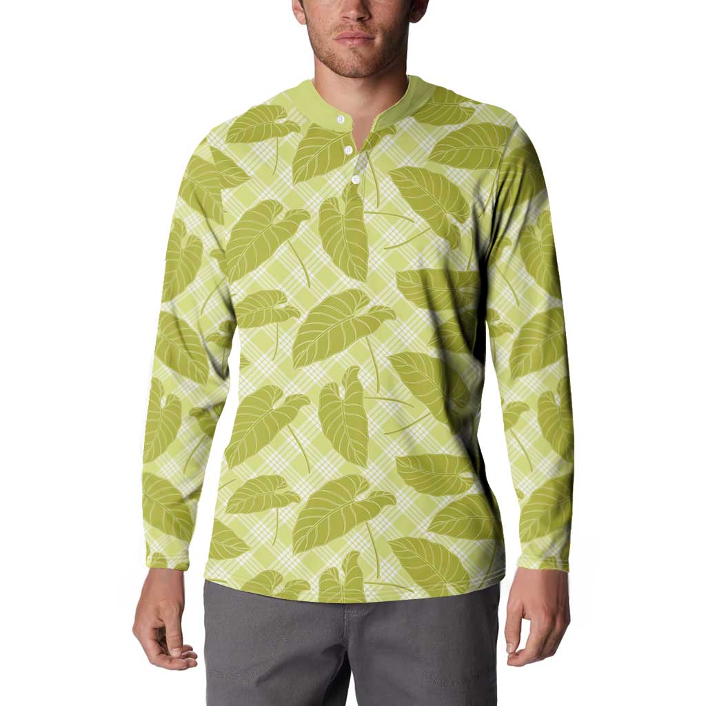 Lime Green Hawaii Kalo Palaka Motifs Button Sweatshirt Hawaiian Taro Leaves Elegant Vibes - Polynesian Pride
