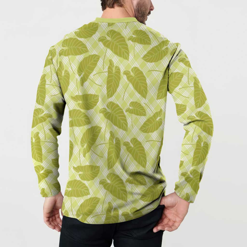 Lime Green Hawaii Kalo Palaka Motifs Button Sweatshirt Hawaiian Taro Leaves Elegant Vibes - Polynesian Pride