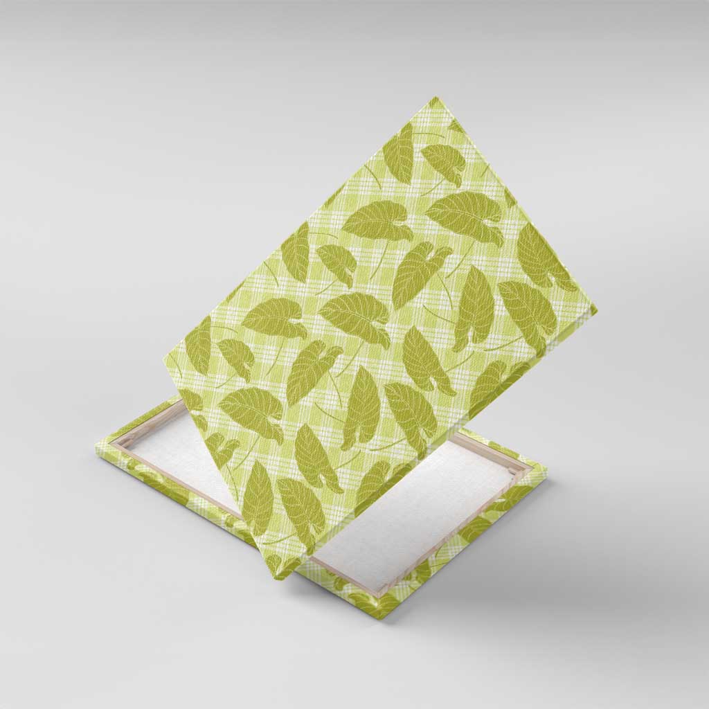 Lime Green Hawaii Kalo Palaka Motifs Canvas Wall Art Hawaiian Taro Leaves Elegant Vibes - Polynesian Pride