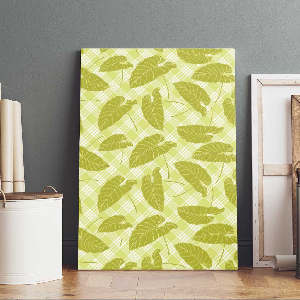 Lime Green Hawaii Kalo Palaka Motifs Canvas Wall Art Hawaiian Taro Leaves Elegant Vibes - Polynesian Pride