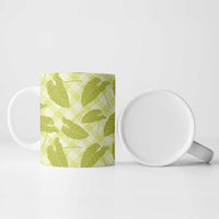 Lime Green Hawaii Kalo Palaka Motifs Ceramic Mug Hawaiian Taro Leaves Elegant Vibes - Polynesian Pride