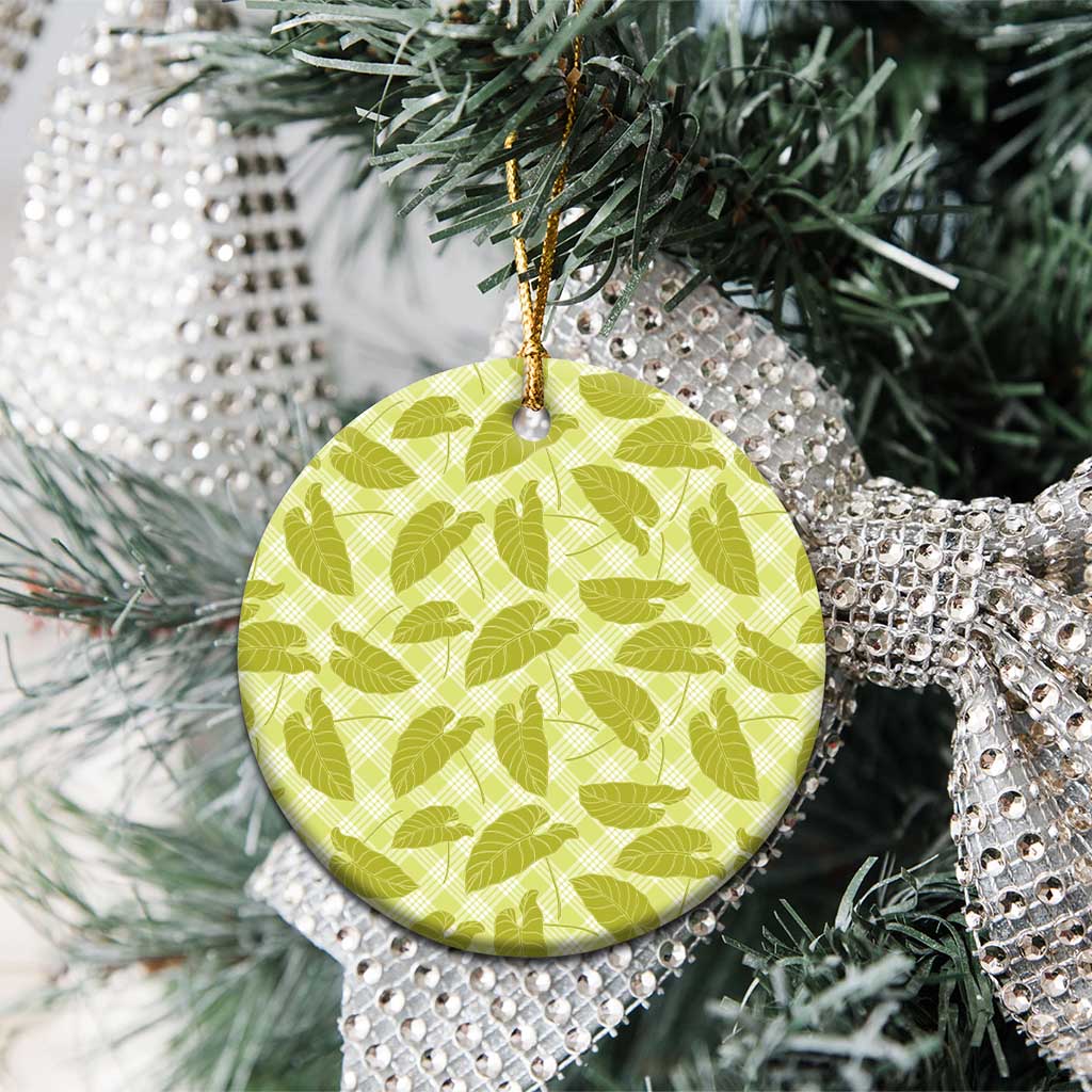 Lime Green Hawaii Kalo Palaka Motifs Ceramic Ornament Hawaiian Taro Leaves Elegant Vibes - Polynesian Pride