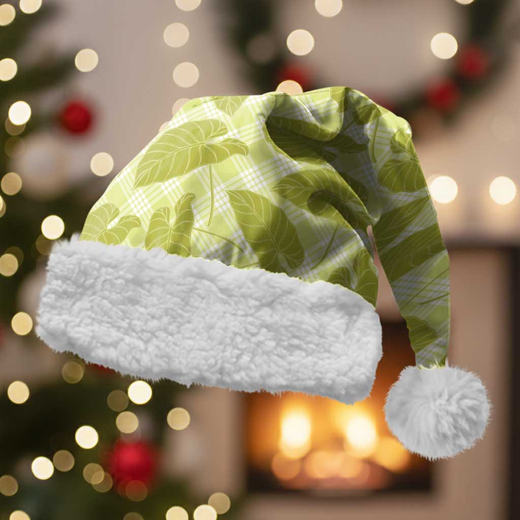 Lime Green Hawaii Kalo Palaka Motifs Christmas Santa Hat Hawaiian Taro Leaves Elegant Vibes - Polynesian Pride