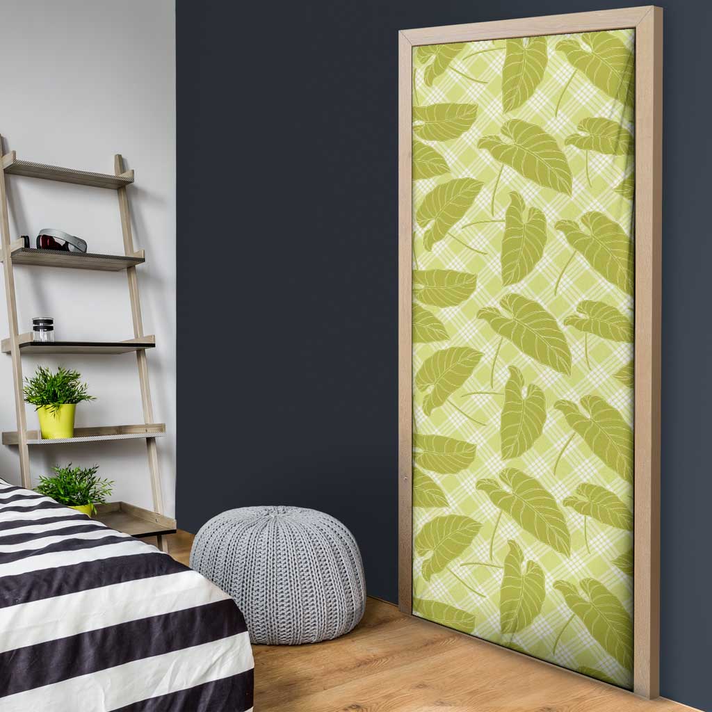 Lime Green Hawaii Kalo Palaka Motifs Door Cover Hawaiian Taro Leaves Elegant Vibes - Polynesian Pride