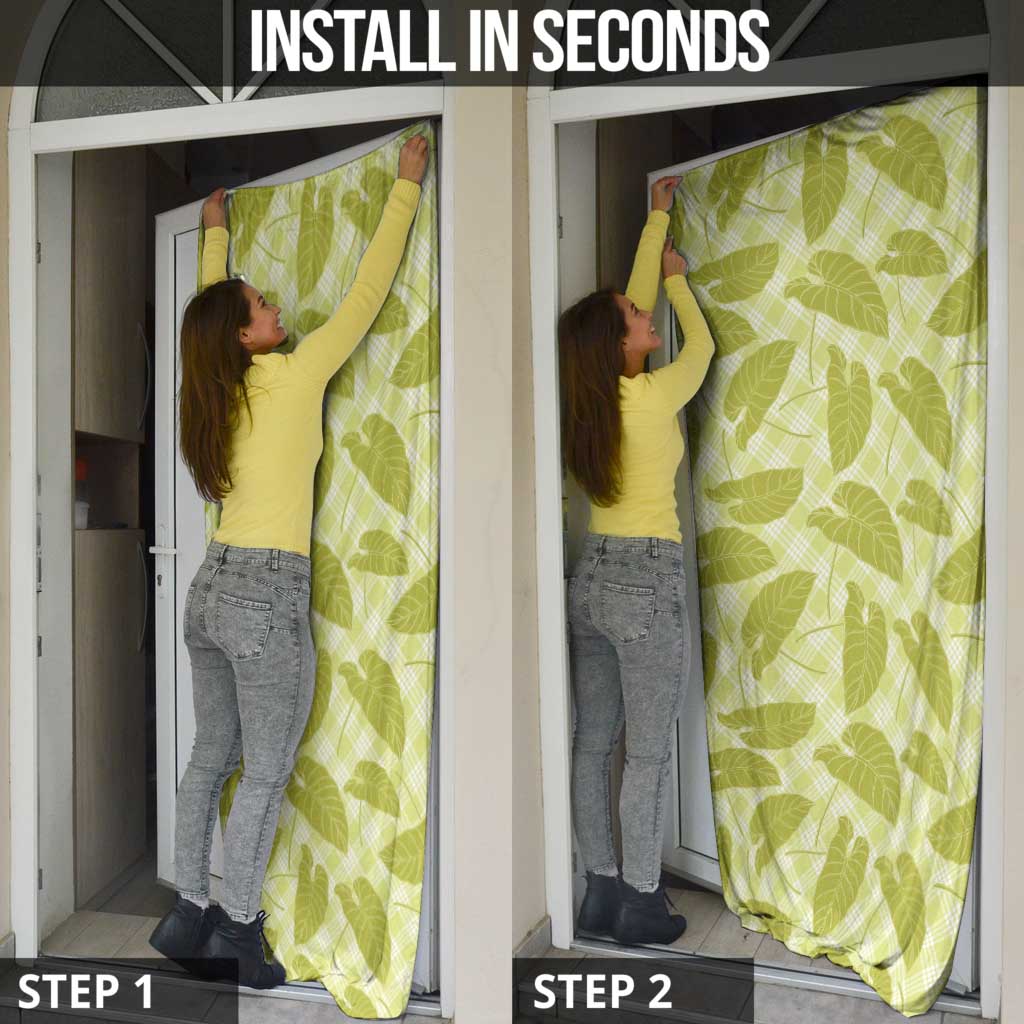 Lime Green Hawaii Kalo Palaka Motifs Door Cover Hawaiian Taro Leaves Elegant Vibes - Polynesian Pride