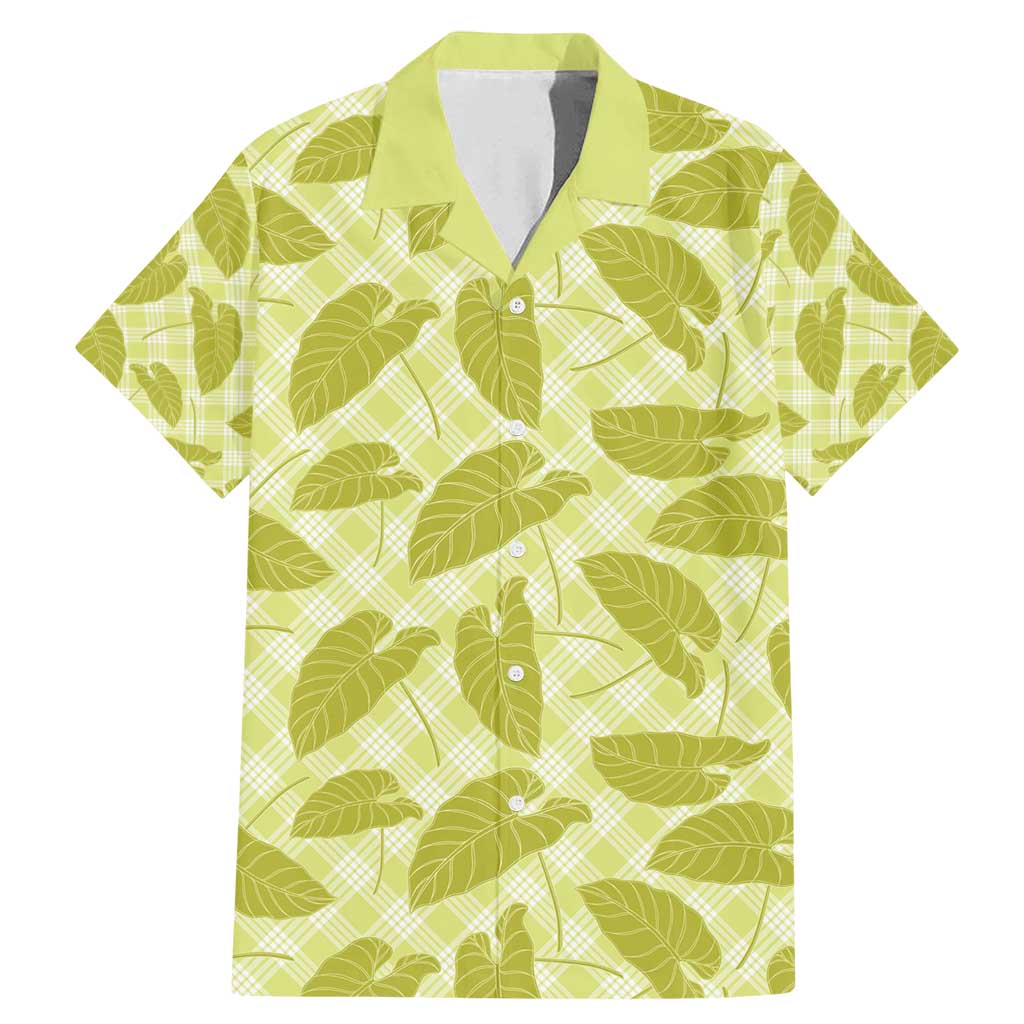 Lime Green Hawaii Kalo Palaka Motifs Family Matching Mermaid Dress and Hawaiian Shirt Hawaiian Taro Leaves Elegant Vibes - Polynesian Pride