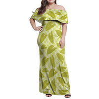 Lime Green Hawaii Kalo Palaka Motifs Family Matching Off Shoulder Maxi Dress and Hawaiian Shirt Hawaiian Taro Leaves Elegant Vibes - Polynesian Pride