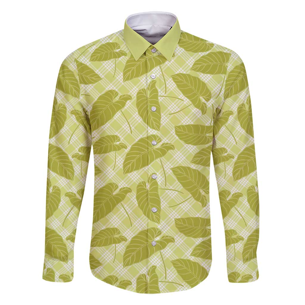 Lime Green Hawaii Kalo Palaka Motifs Family Matching Off Shoulder Short Dress and Hawaiian Shirt Hawaiian Taro Leaves Elegant Vibes - Polynesian Pride