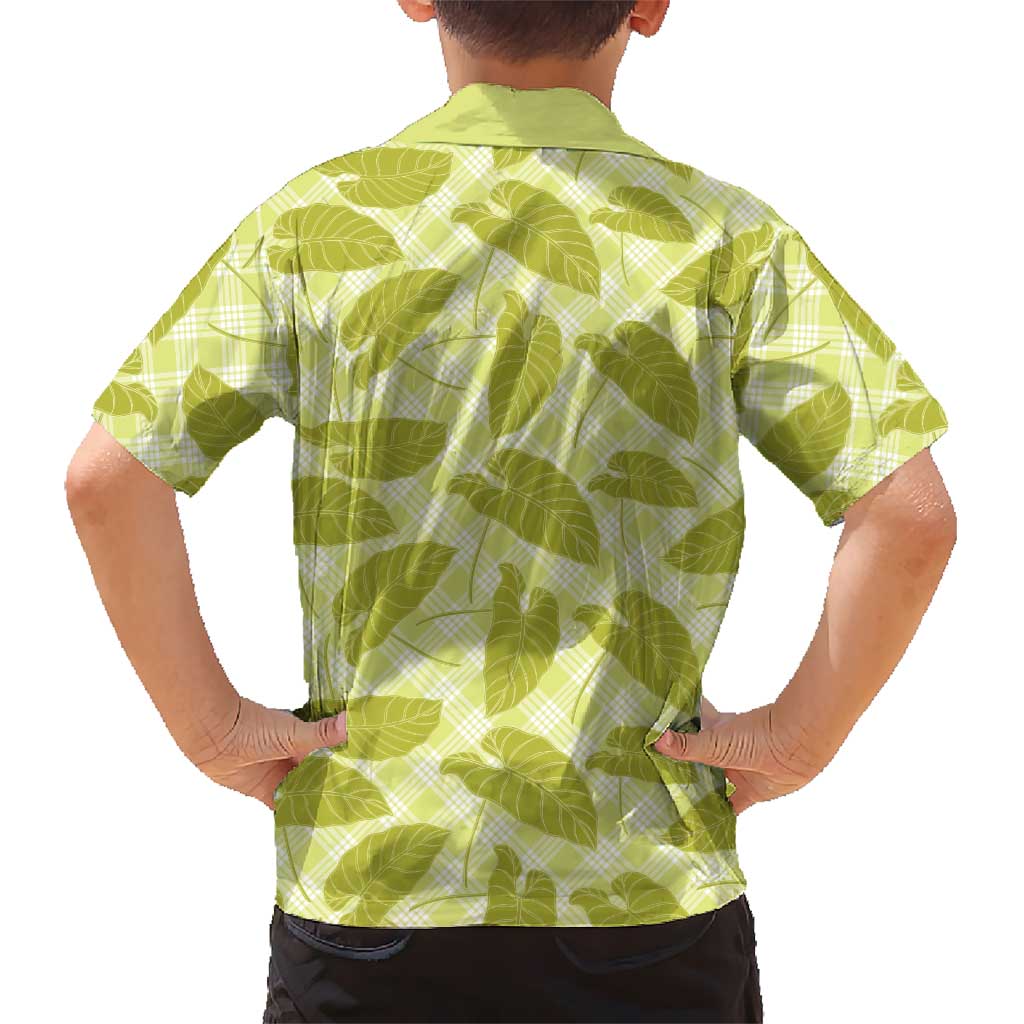 Lime Green Hawaii Kalo Palaka Motifs Family Matching Puletasi and Hawaiian Shirt Hawaiian Taro Leaves Elegant Vibes - Polynesian Pride