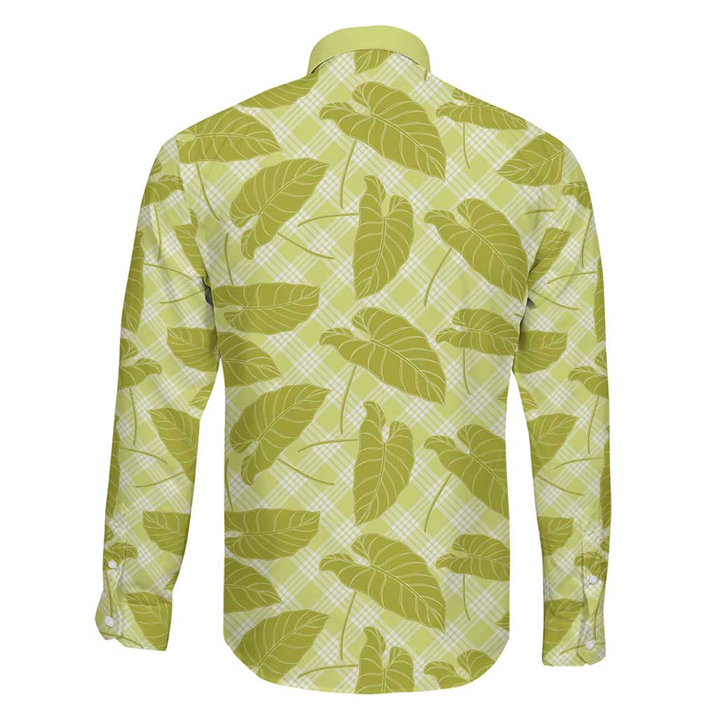 Lime Green Hawaii Kalo Palaka Motifs Family Matching Puletasi and Hawaiian Shirt Hawaiian Taro Leaves Elegant Vibes - Polynesian Pride