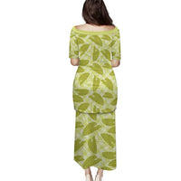 Lime Green Hawaii Kalo Palaka Motifs Family Matching Puletasi and Hawaiian Shirt Hawaiian Taro Leaves Elegant Vibes - Polynesian Pride