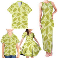 Lime Green Hawaii Kalo Palaka Motifs Family Matching Tank Maxi Dress and Hawaiian Shirt Hawaiian Taro Leaves Elegant Vibes - Polynesian Pride
