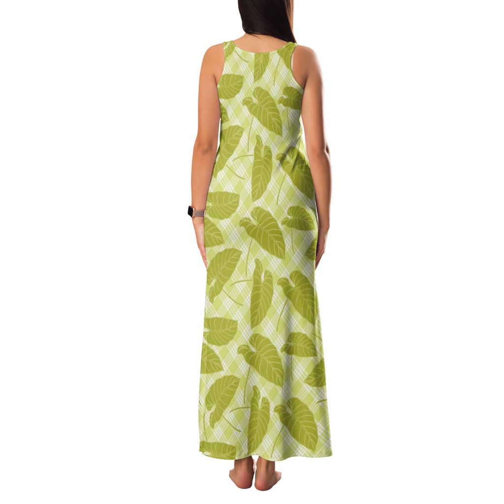 Lime Green Hawaii Kalo Palaka Motifs Family Matching Tank Maxi Dress and Hawaiian Shirt Hawaiian Taro Leaves Elegant Vibes - Polynesian Pride