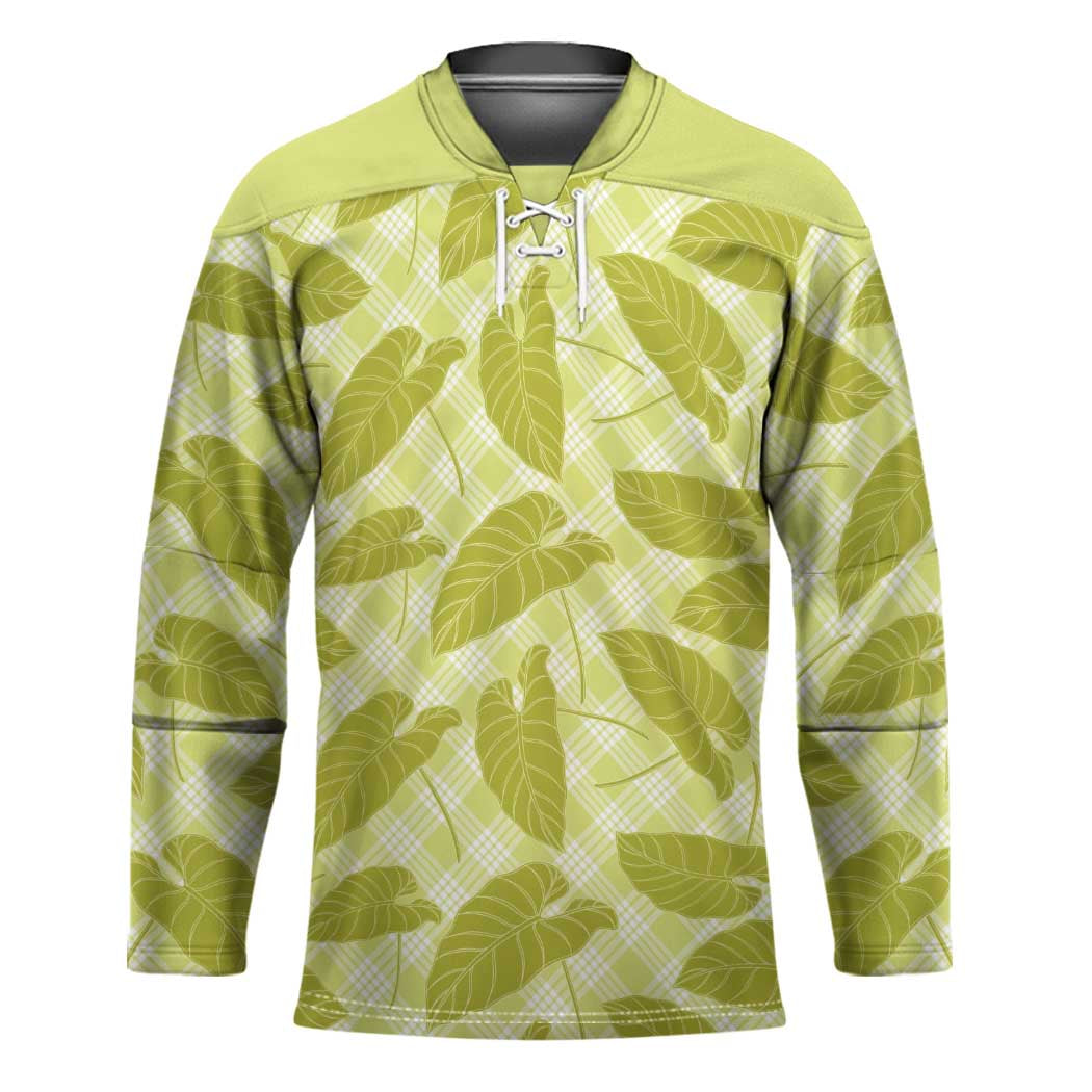 Lime Green Hawaii Kalo Palaka Motifs Hockey Jersey Hawaiian Taro Leaves Elegant Vibes - Polynesian Pride
