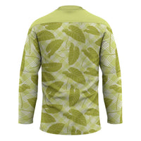 Lime Green Hawaii Kalo Palaka Motifs Hockey Jersey Hawaiian Taro Leaves Elegant Vibes - Polynesian Pride