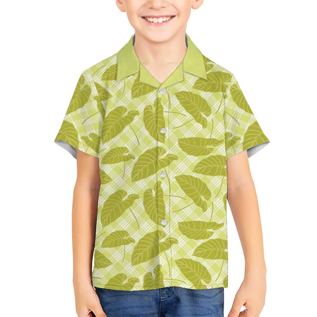 Lime Green Hawaii Kalo Palaka Motifs Kid Hawaiian Shirt Hawaiian Taro Leaves Elegant Vibes - Polynesian Pride