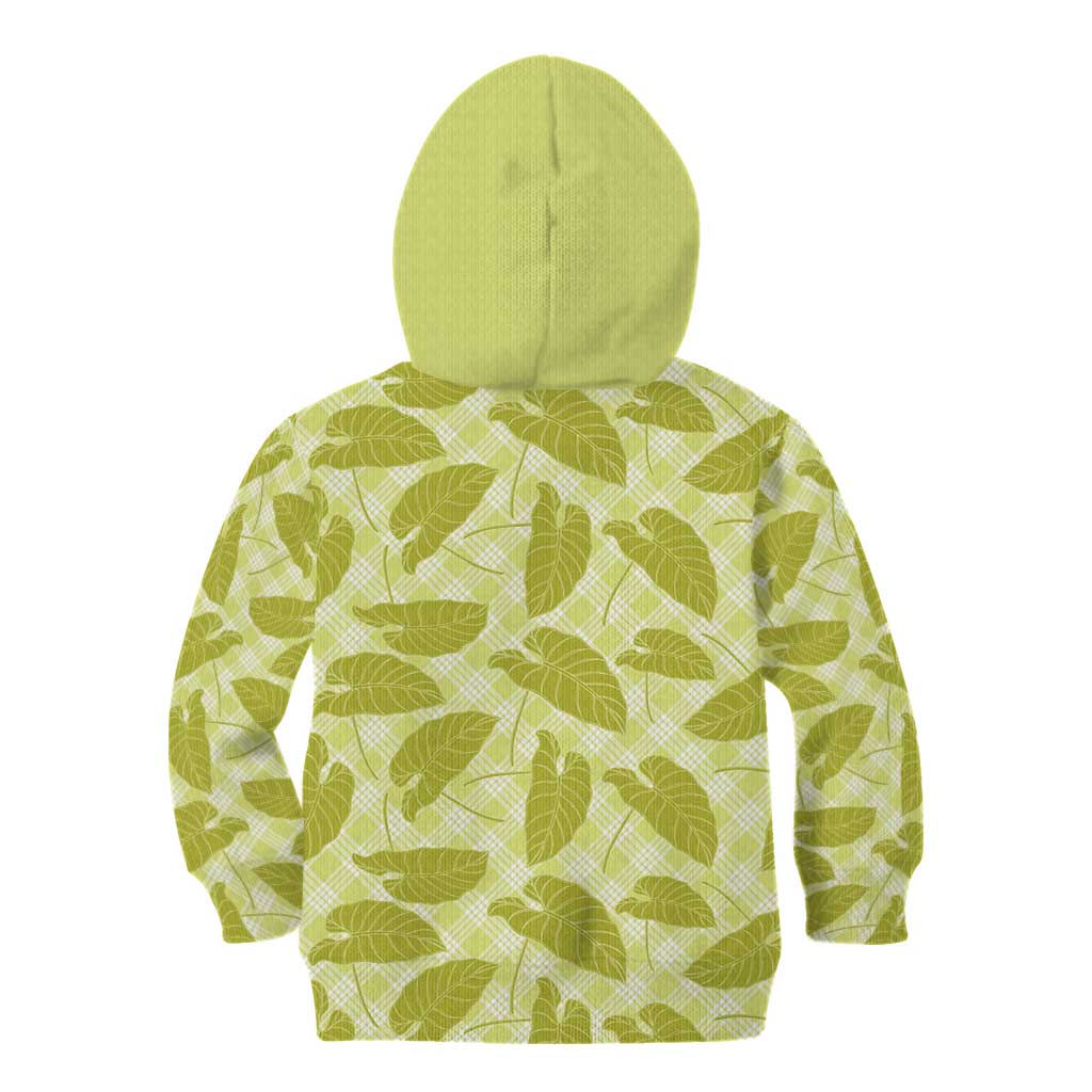Lime Green Hawaii Kalo Palaka Motifs Kid Hoodie Hawaiian Taro Leaves Elegant Vibes - Polynesian Pride